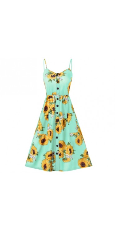 Sunflower Print Mini Dress