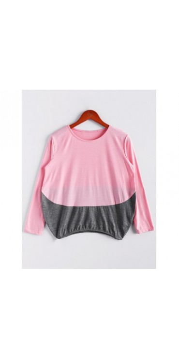 Scoop Neck Color Matching Long Sleeved T-Shirt
