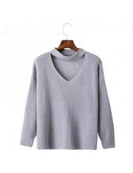 Drop Shoulder Sleeve Choker Sweater